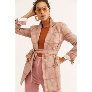 Free People Emily Plaid Yarn Died Linen Blend Blazer Jacket